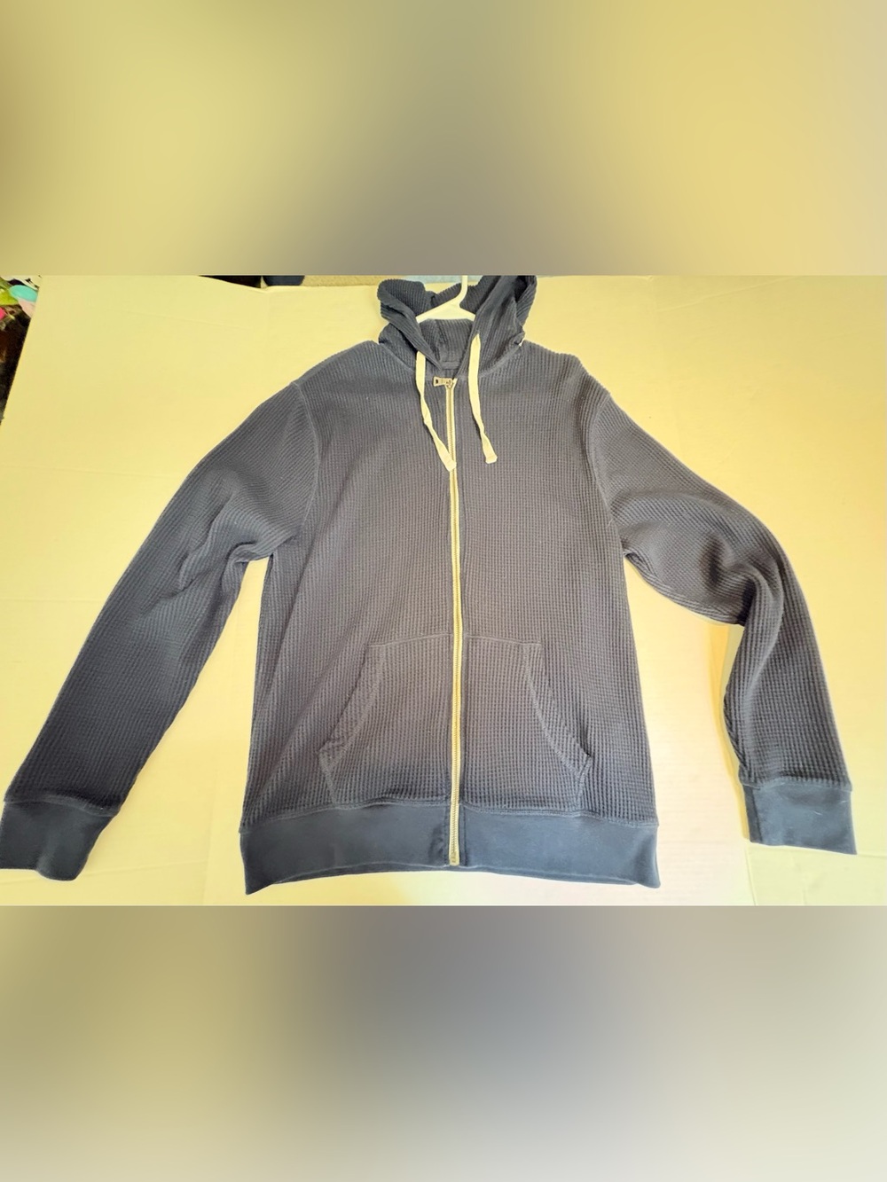 Old Navy Men's Navy Waffle Knit Hooded Zip-Up Sweater Large